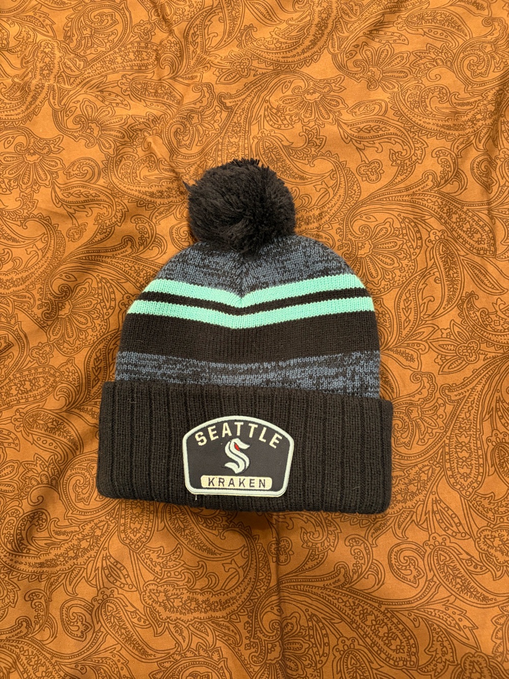 Seattle Kraken Pom Beanie with Stripe Accent men’s nhl hockey